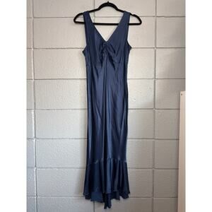 Women's Cut Loose Silky Drop Waist Flared Hem Tank Dress in Navy Taylor Swift